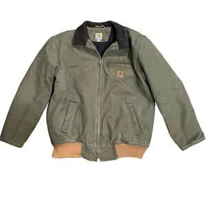 Carhartt J14 MOS Sandstone Santa Fe Jacket Moss Green Mens L Elbow Patches Faded
